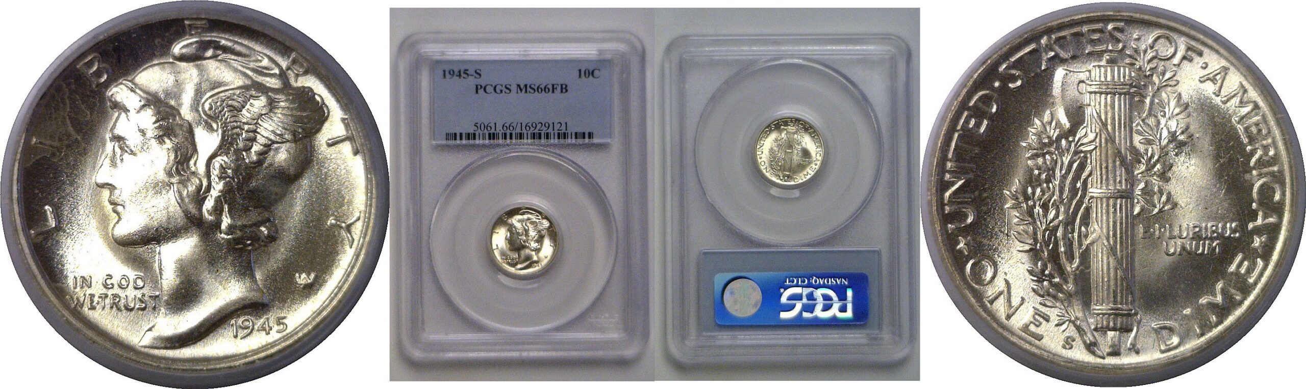 1945-S  Mercury Dime   PCGS MS-66 FB