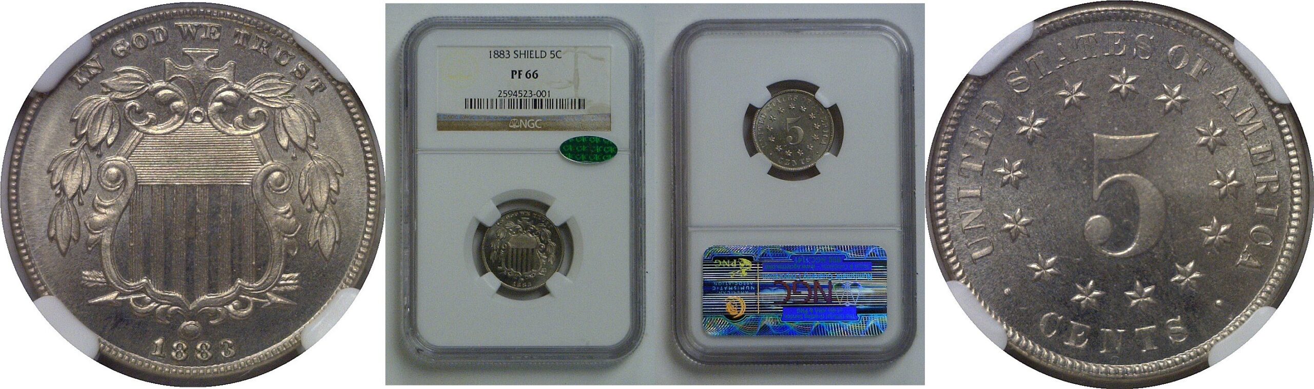 1883  Shield Nickel   NGC PF-66  CAC