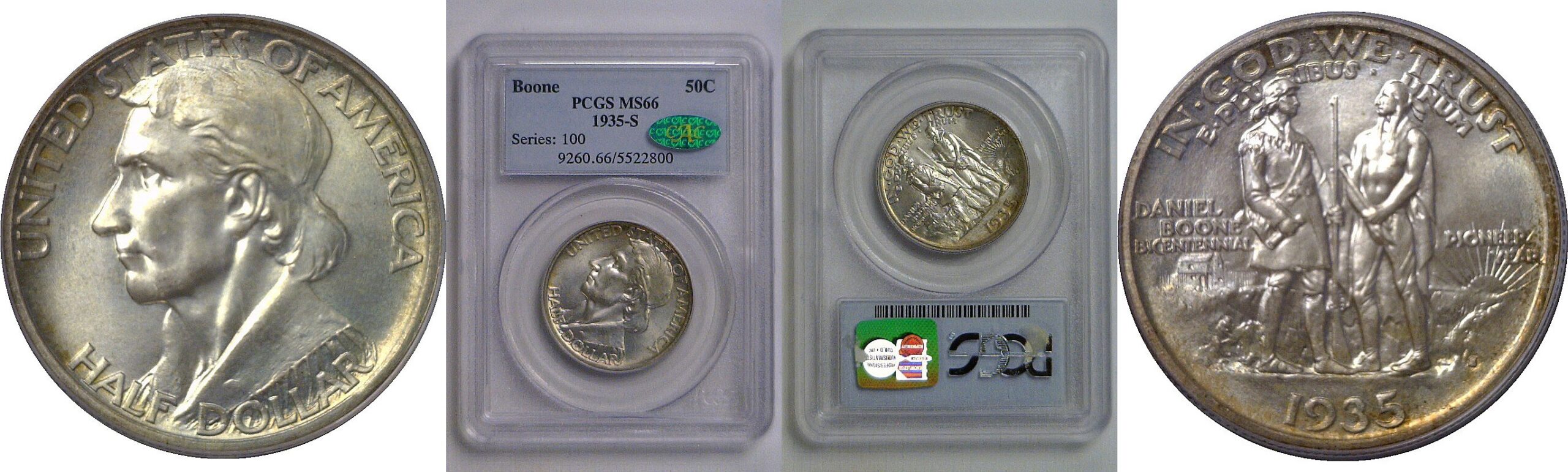 1935-S  Boone Commemorative Half Dollar   PCGS MS-66  CAC