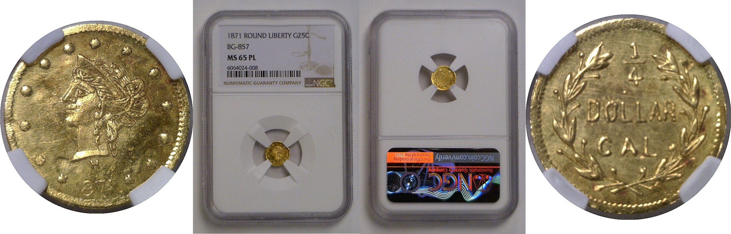 1871 25c  California Fractional Gold  BG-857   NGC MS-65 PL