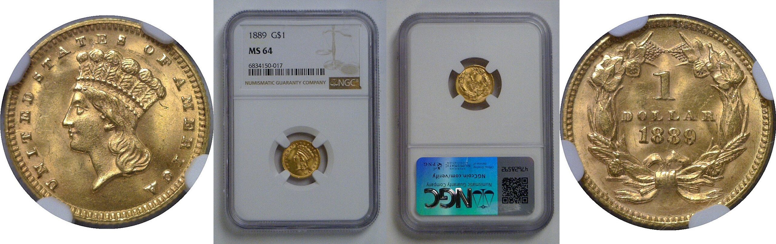1889  Gold Dollar   NGC MS-64