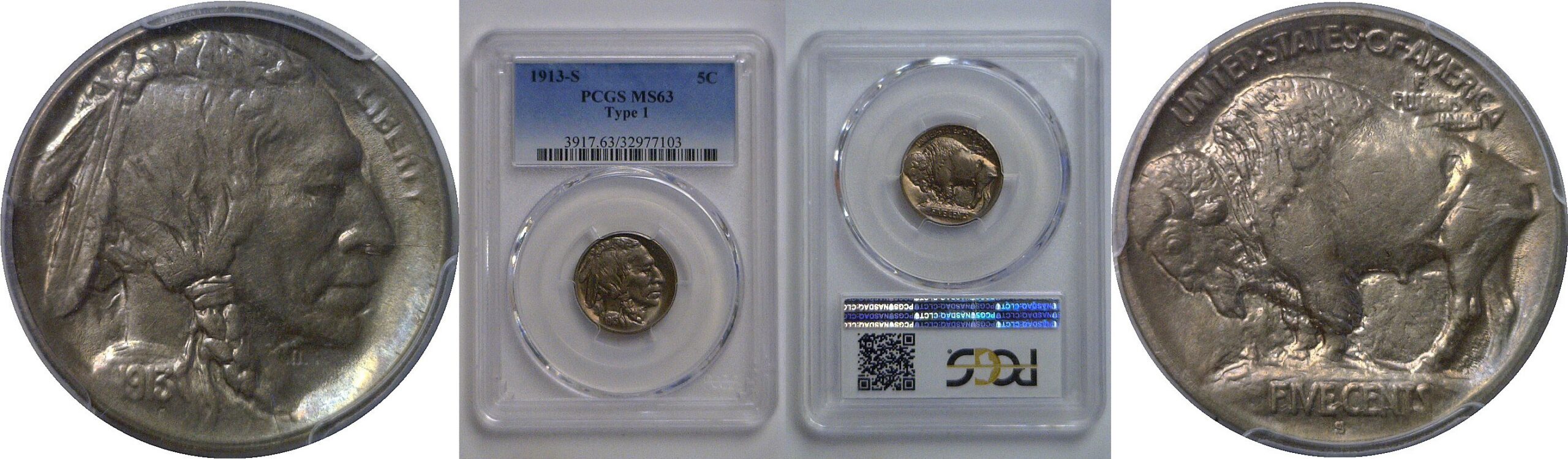 1913-S T-1  Buffalo Nickel   PCGS MS-63