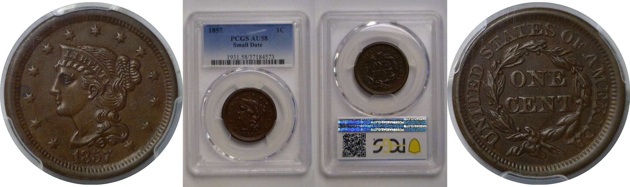1857 Small Date   Large Cent   PCGS AU-58