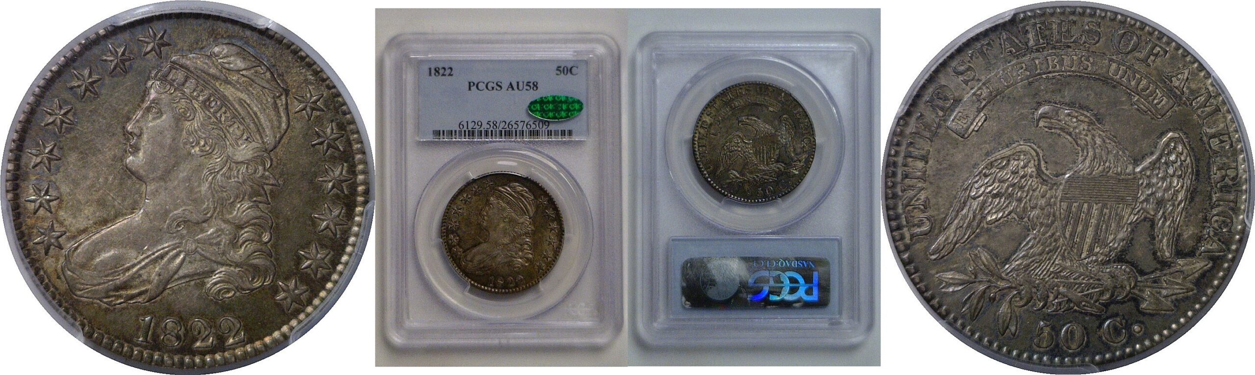 1822  Bust Half Dollar   PCGS AU-58  CAC