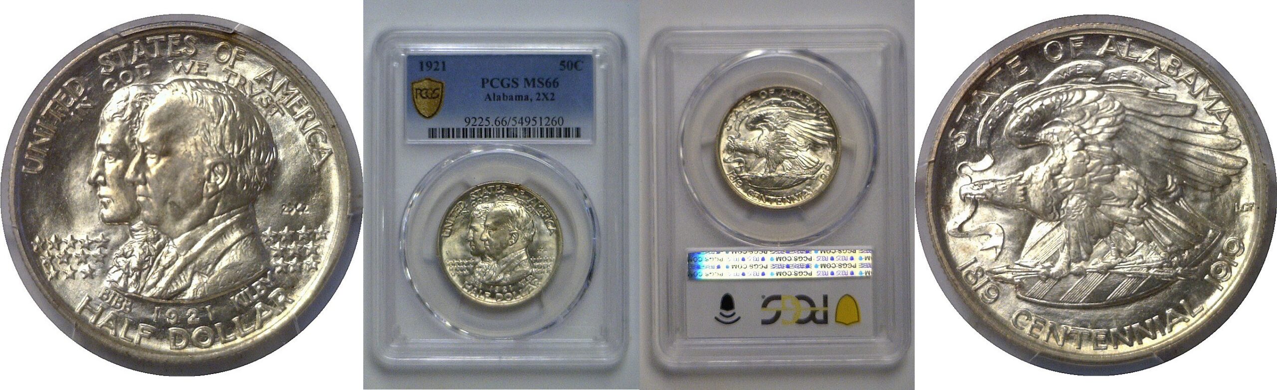 1921 Alabama, 2x2 Commemorative Half Dollar   PCGS MS-66