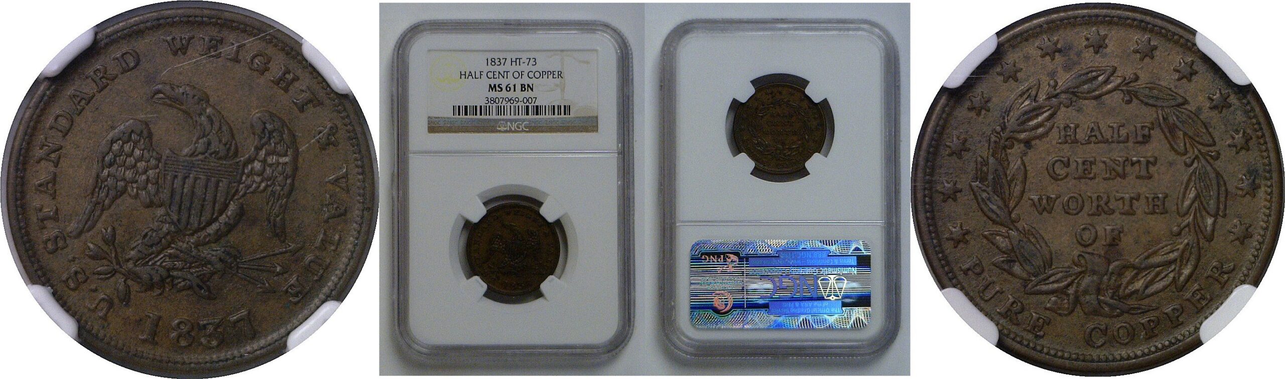 1837 HT-73 "Half Cent of Copper" Hard Times Token   NGC MS-61 BN