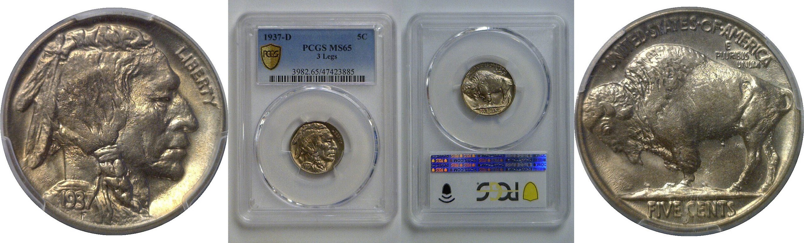 1937-D 3 Legs   Buffalo Nickel   PCGS MS-65