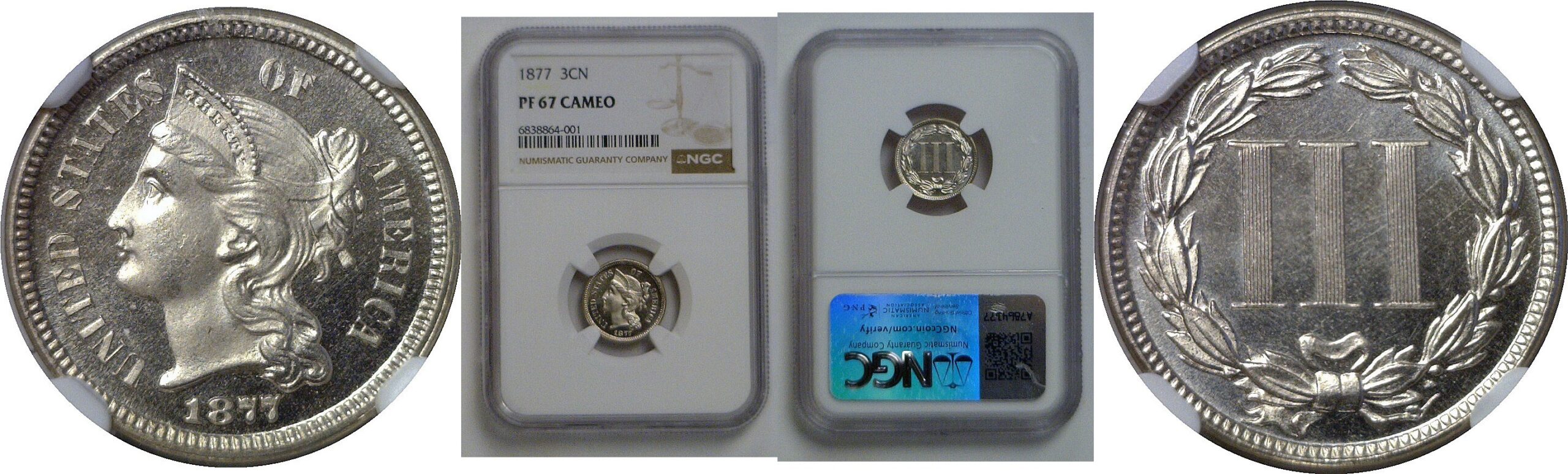 1877  Nickel Three Cent   NGC PF-67 Cameo