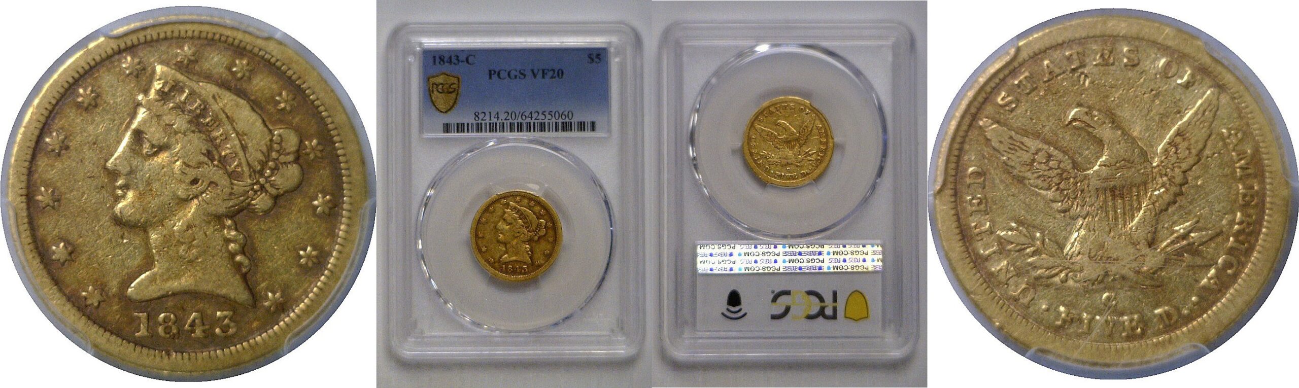 1843-C  $5 Liberty   PCGS VF-20