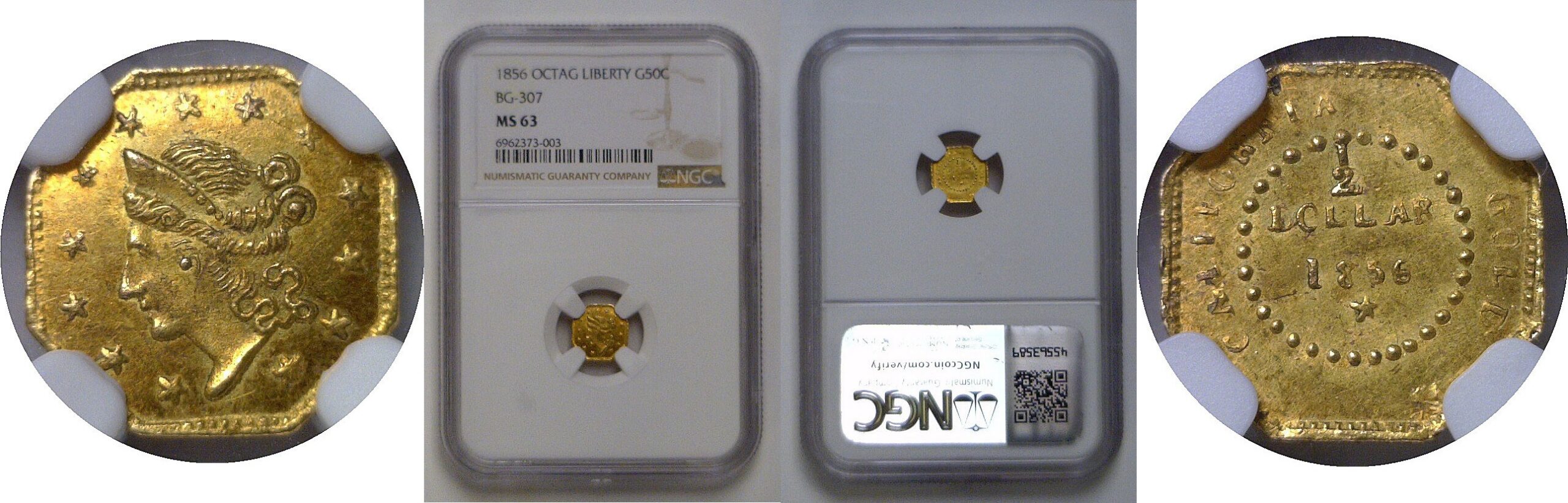 1856 50c  California Fractional Gold  BG-307   NGC MS-63