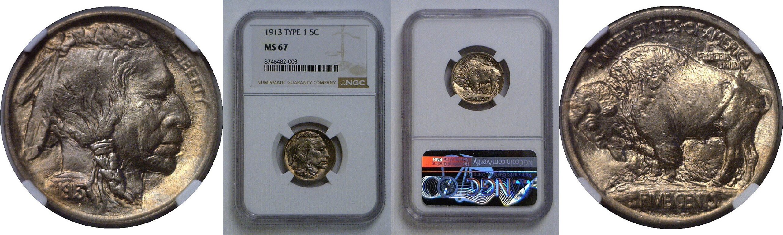 1913 T-1  Buffalo Nickel   NGC MS-67
