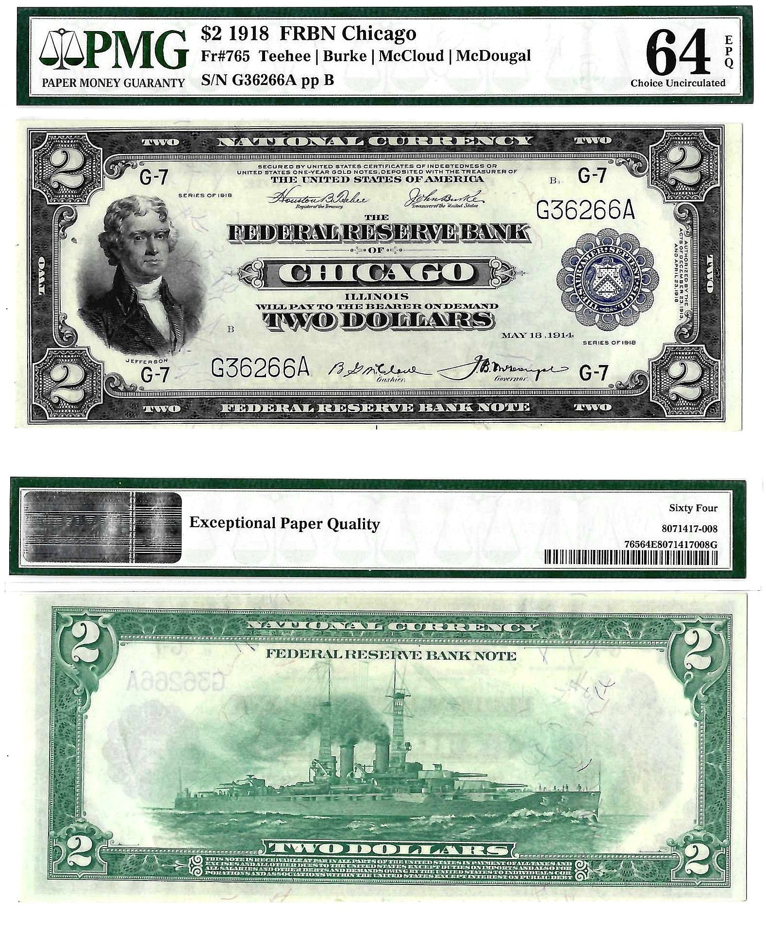 1918 $2 Chicago District FRBN Fr. 765 PMG Choice UNC 64 EPQ