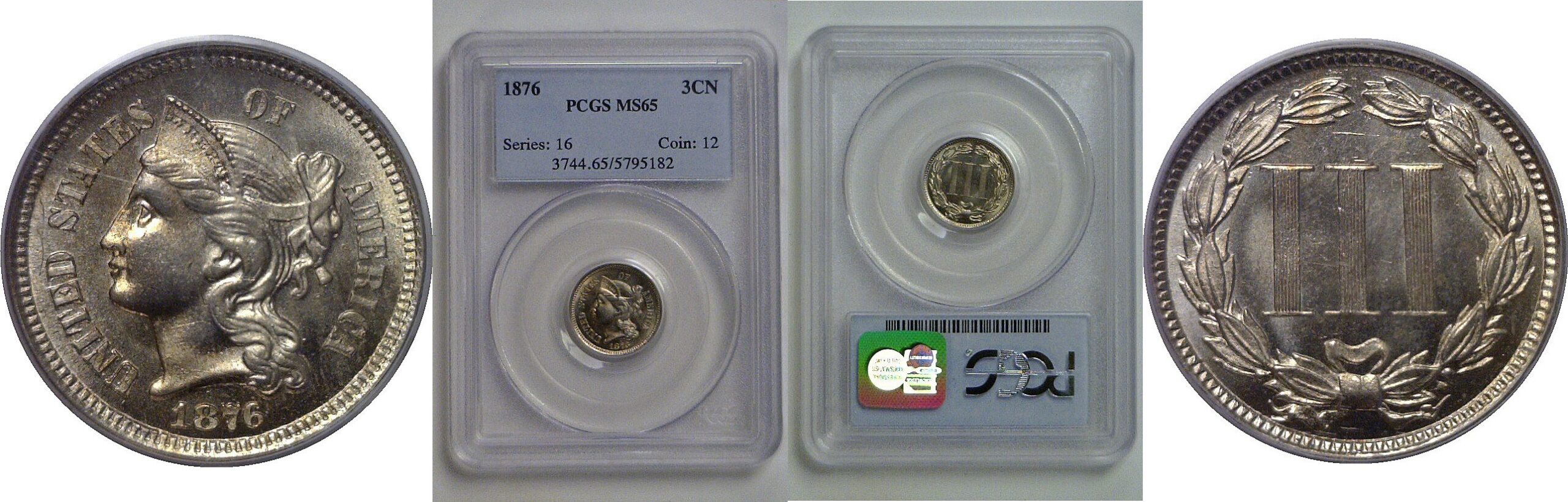 1876  Nickel Three Cent   PCGS MS-65