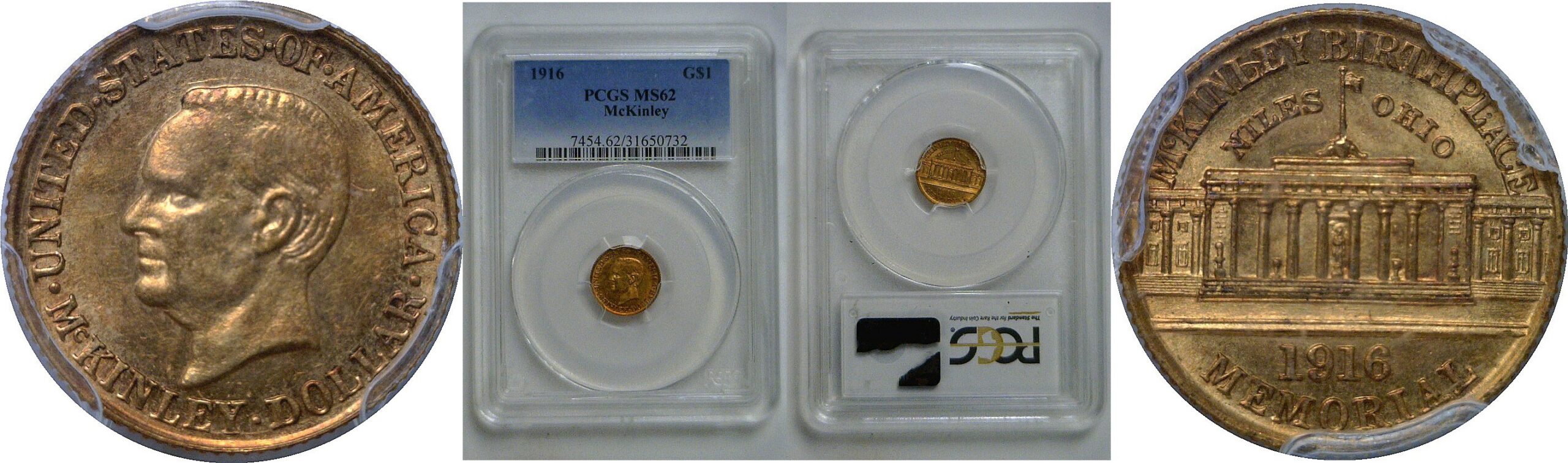1916 $1 McKinley Gold Dollar   PCGS MS-62