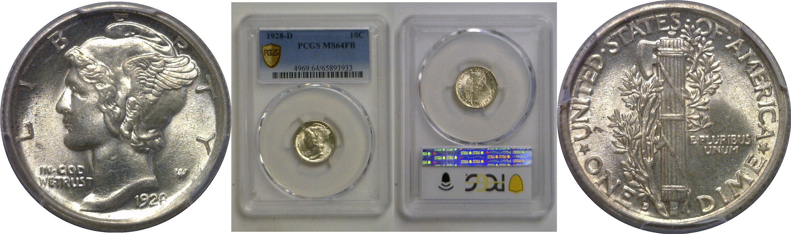 1928-D  Mercury Dime   PCGS MS-64 FB