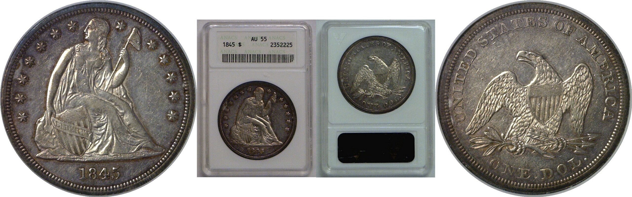1845  Seated Liberty Dollar   ANACS AU-55
