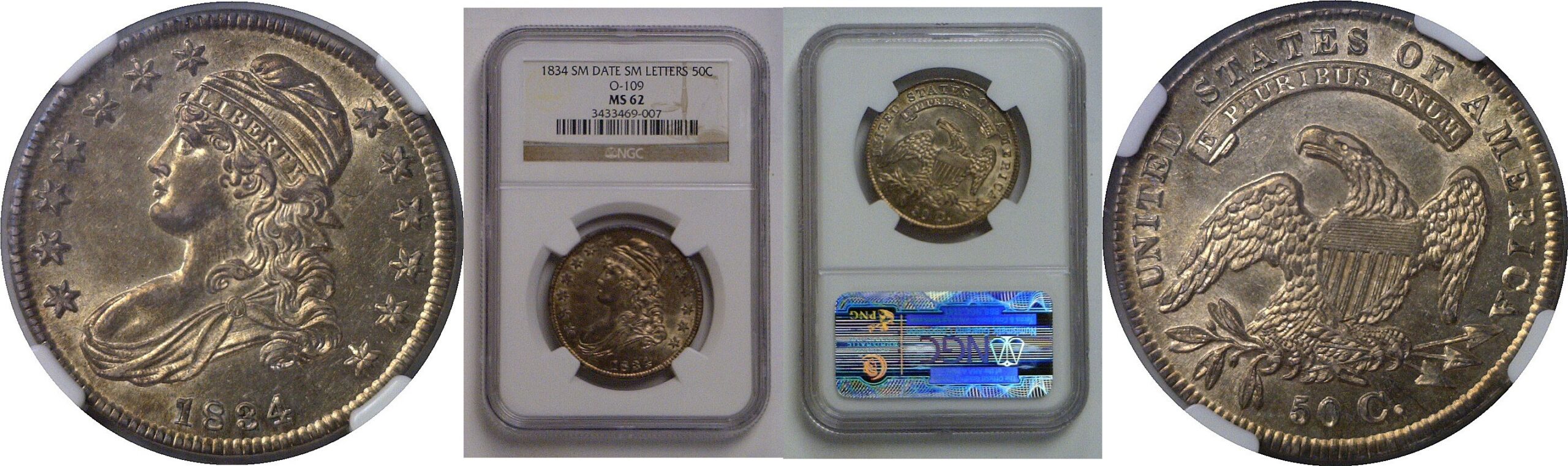 1834 Small Date, Small Letters   Bust Half Dollar   NGC MS-62