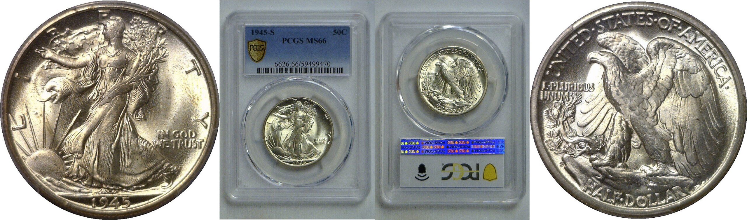 1945-S  Walking Liberty Half Dollar   PCGS MS-66