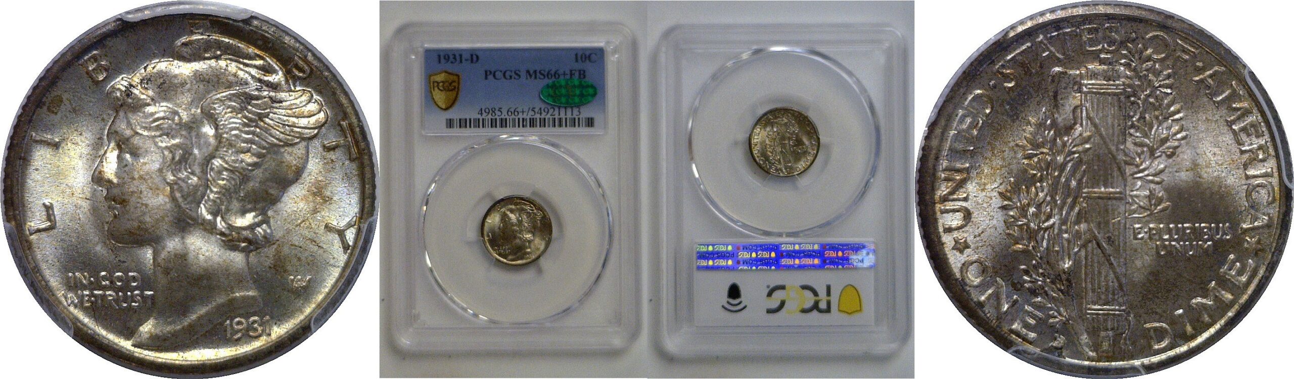 1931-D  Mercury Dime   PCGS MS-66+ FB  CAC