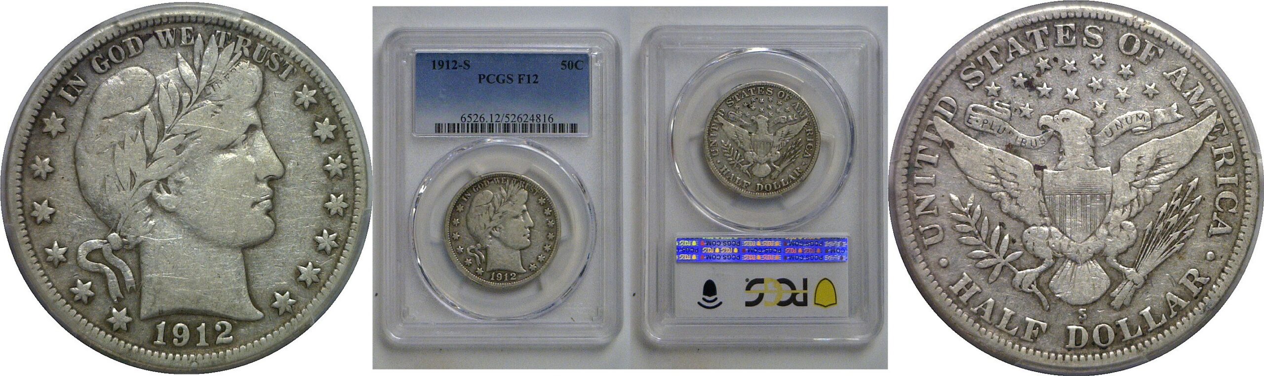1912-S  Barber Half Dollar   PCGS F-12