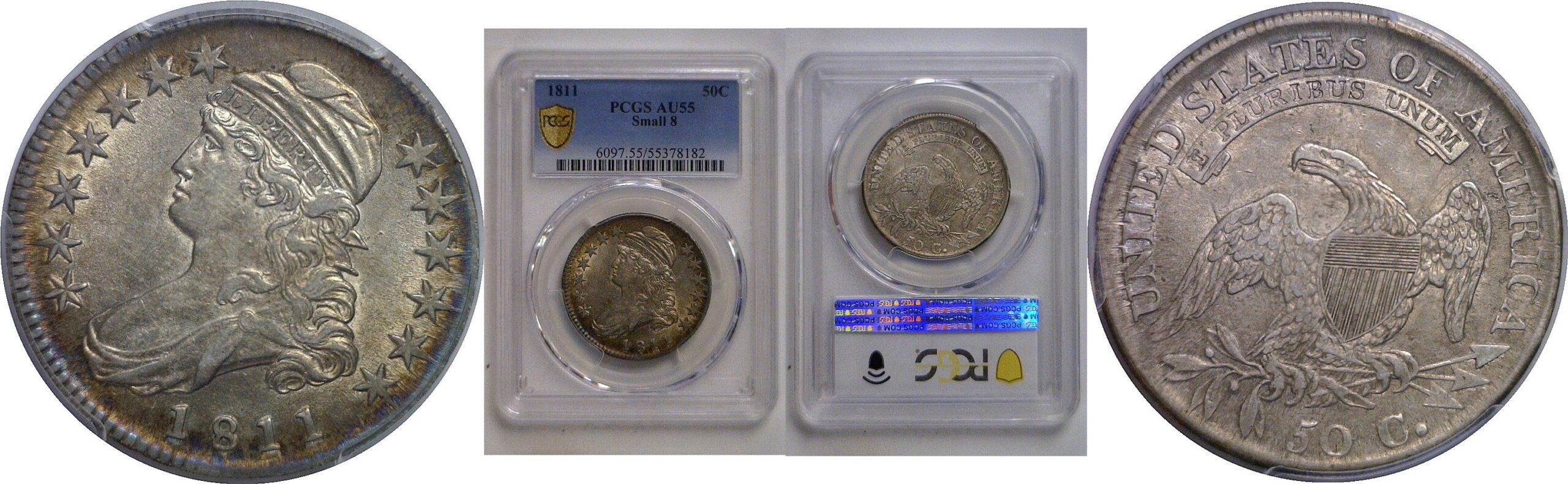1811 Small 8   Bust Half Dollar   PCGS AU-55