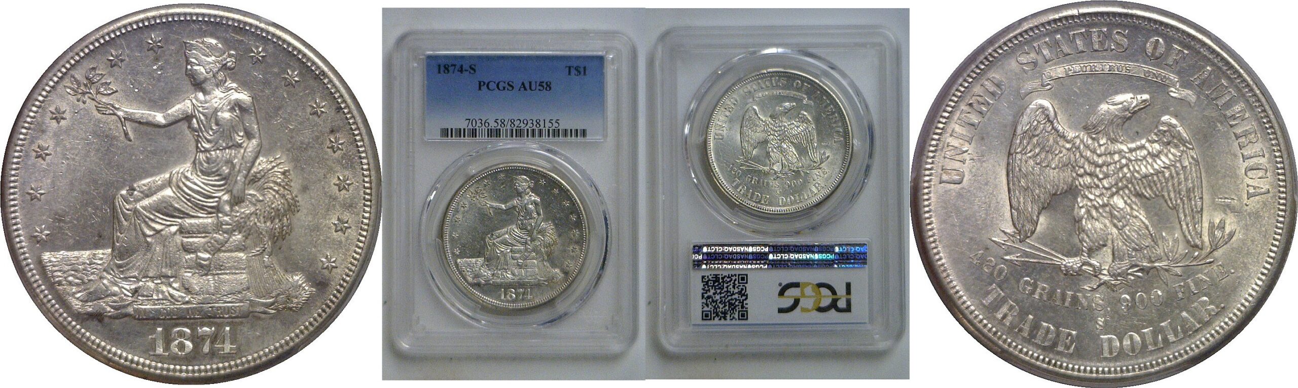 1874-S  Trade Dollar   PCGS AU-58