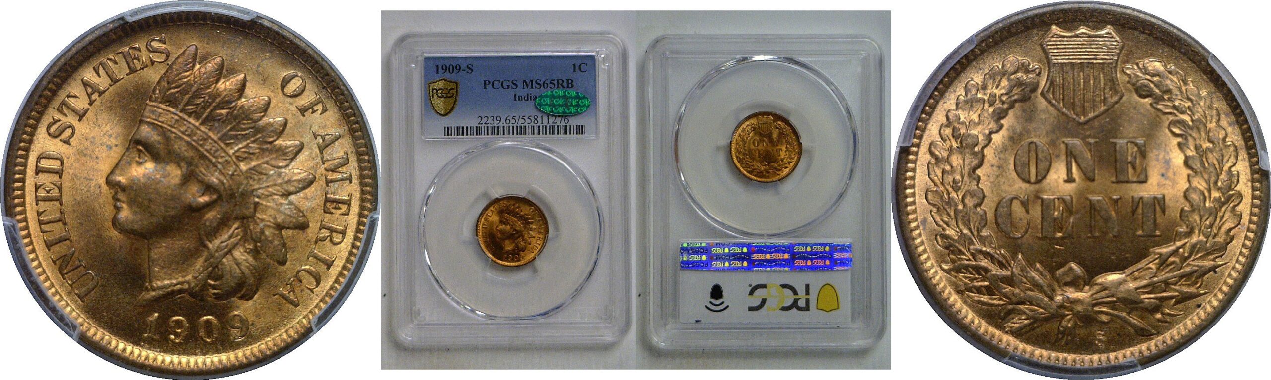 1909-S  Indian Head Cent   PCGS MS-65 RB  CAC