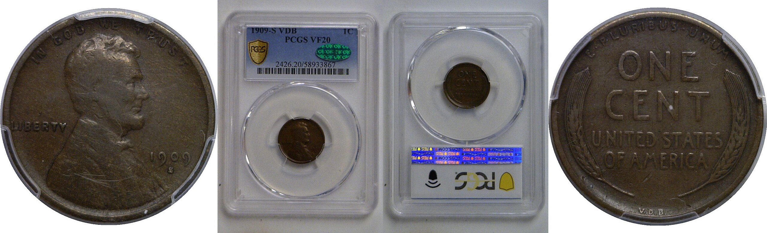 1909-S VDB   Lincoln Cent   PCGS VF-20  CAC