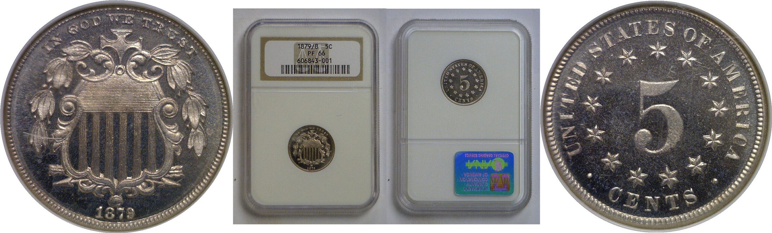 1879/8  Shield Nickel   NGC PF-66