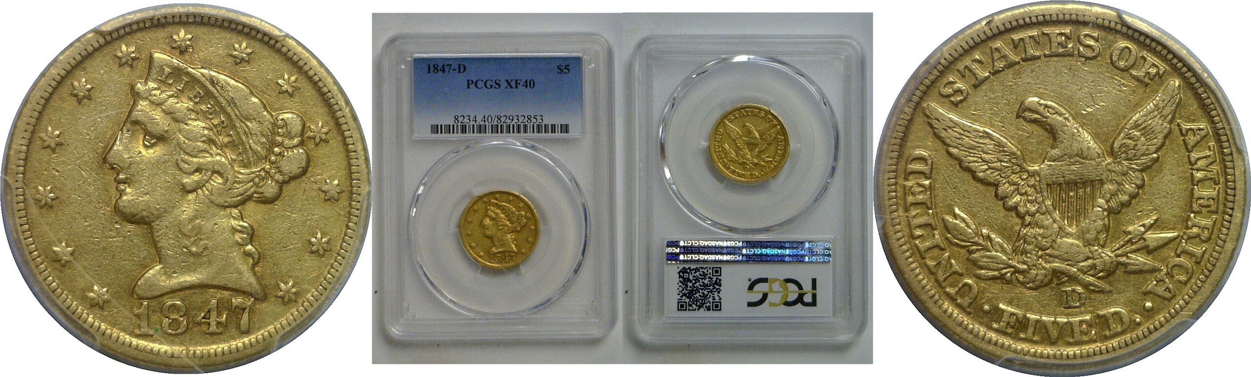 1847-D  $5 Liberty   PCGS XF-40